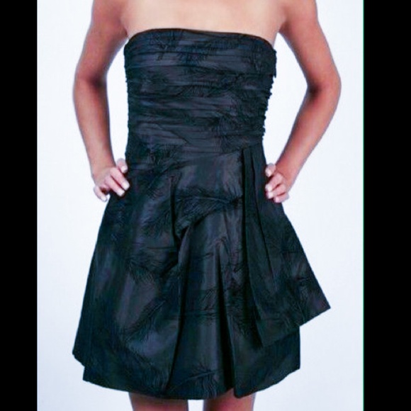 Y2K Juicy Couture Silk Mini Dress with Tulle Underskirt Black Strapless Size 6 - Picture 1 of 13
